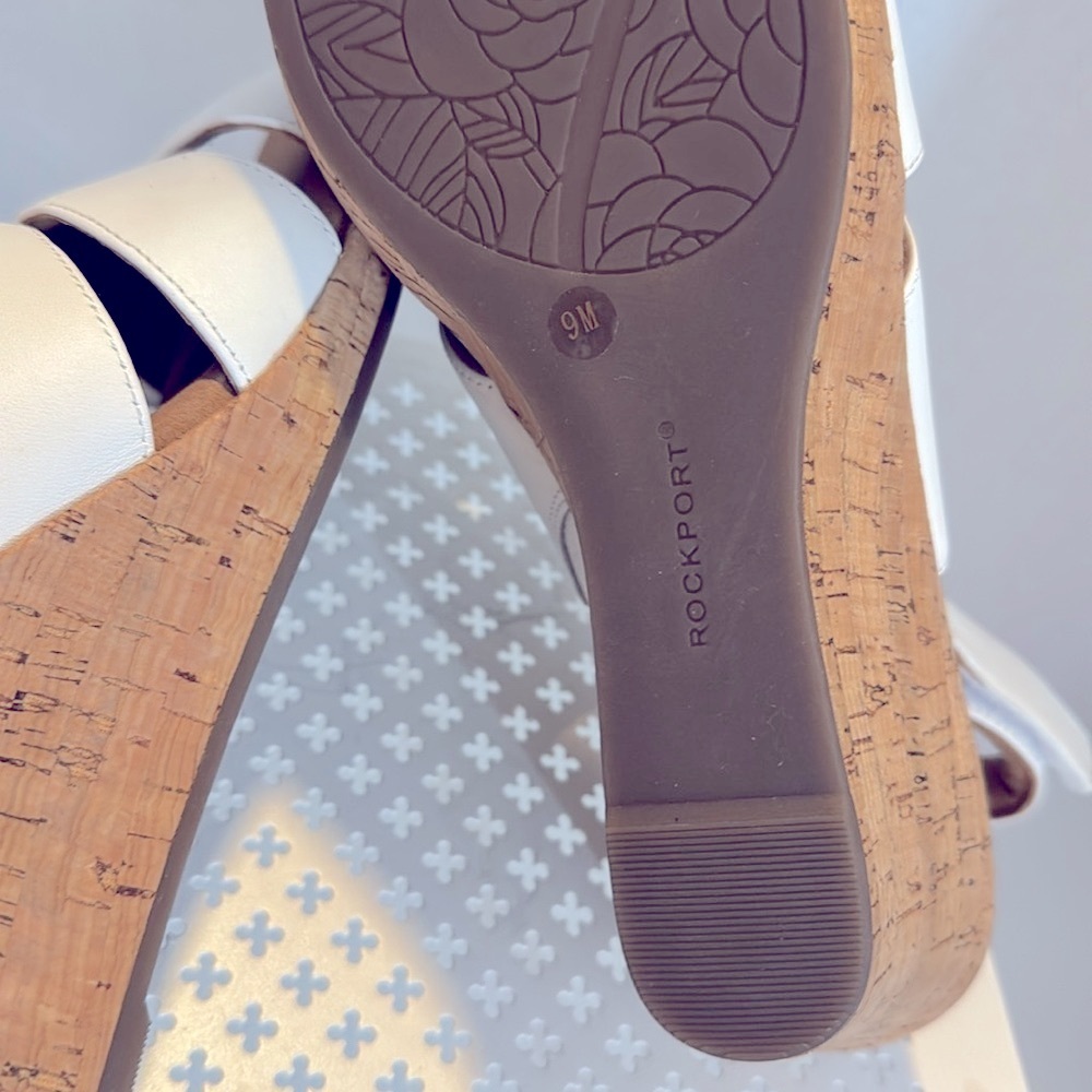 Rockport TruTech White Leather Wedge Heel Sandals Size 9 M Velcro Closure - Picture 9 of 11
